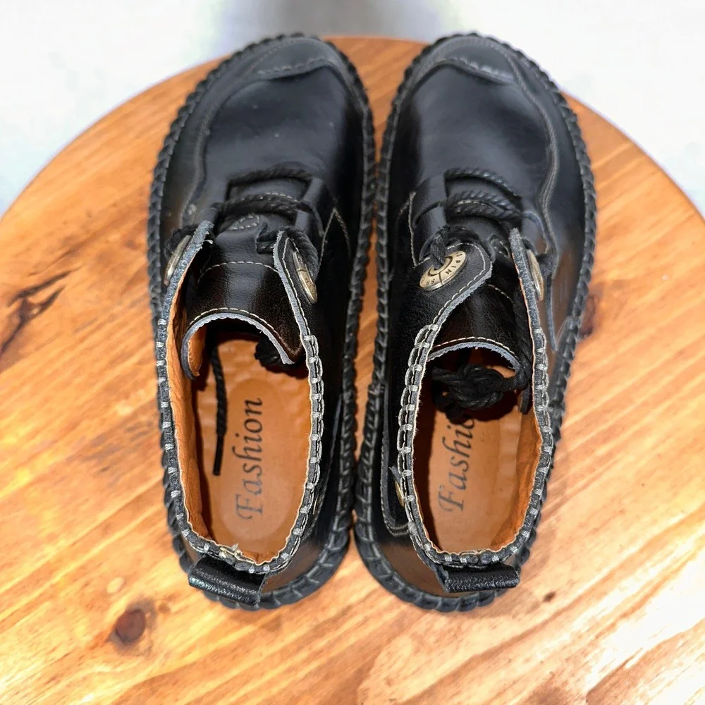 Jing Pin Shi Shang Leather Chukka Boots Mens 9 Black Good Whipstitch Lug